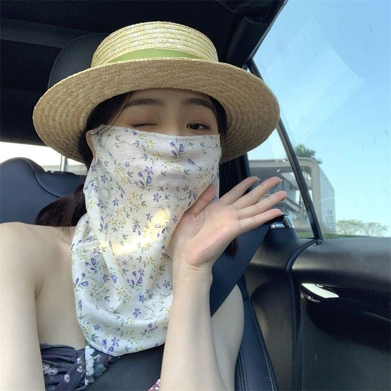 Women's Bohemian Floral Print Face Mask - Breathable Non-Elastic Full Coverage with Tassel Earrings, Lightweight Outdoor Beach Accessory for Casual Outings & Summer Activities
