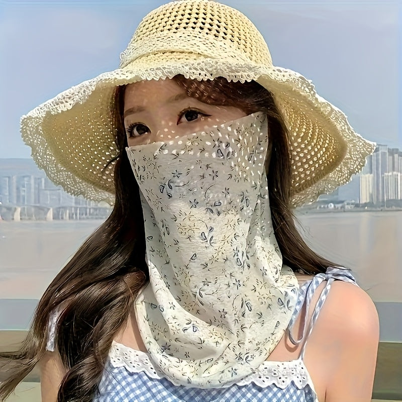 Women's Bohemian Floral Print Face Mask - Breathable Non-Elastic Full Coverage with Tassel Earrings, Lightweight Outdoor Beach Accessory for Casual Outings & Summer Activities