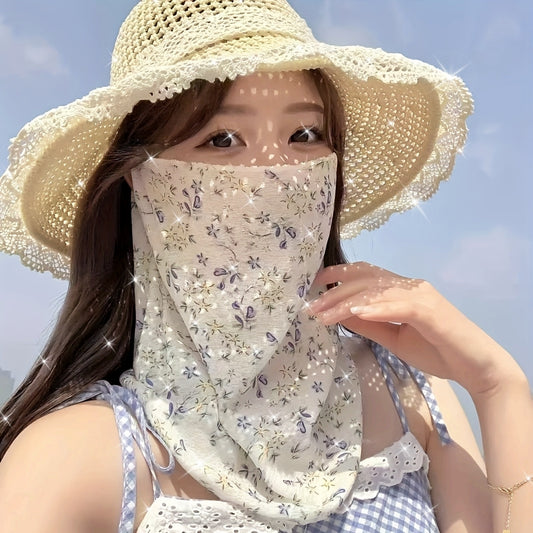 Women's Bohemian Floral Print Face Mask - Breathable Non-Elastic Full Coverage with Tassel Earrings, Lightweight Outdoor Beach Accessory for Casual Outings & Summer Activities